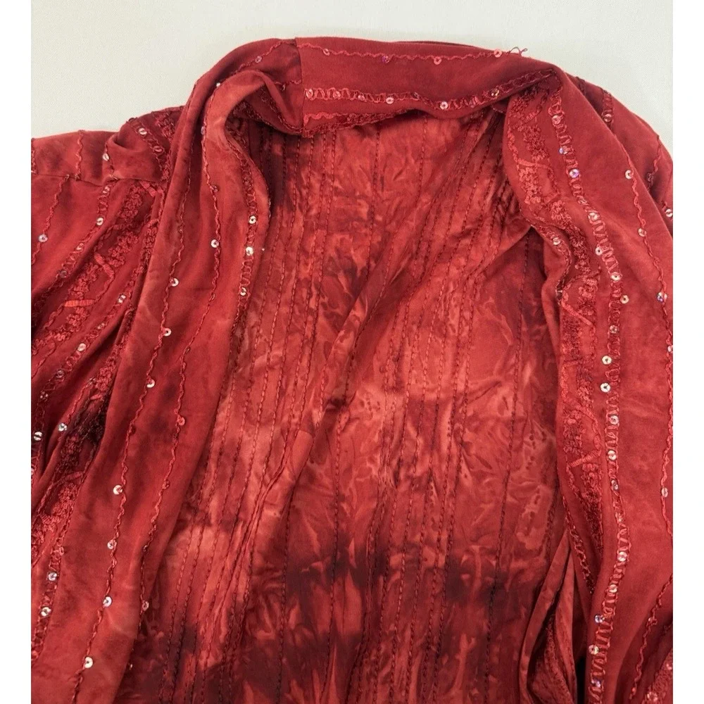 VTG Only Nine Red Tie Dye Sequin‎ Embroidered Flowy Open Cardigan Size 2X Boho